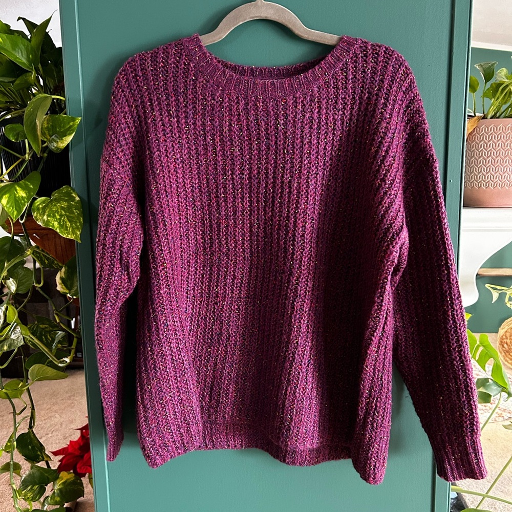 Staccato Women's Rich Plum Knit Sweater Confetti Knit Spring Purple
